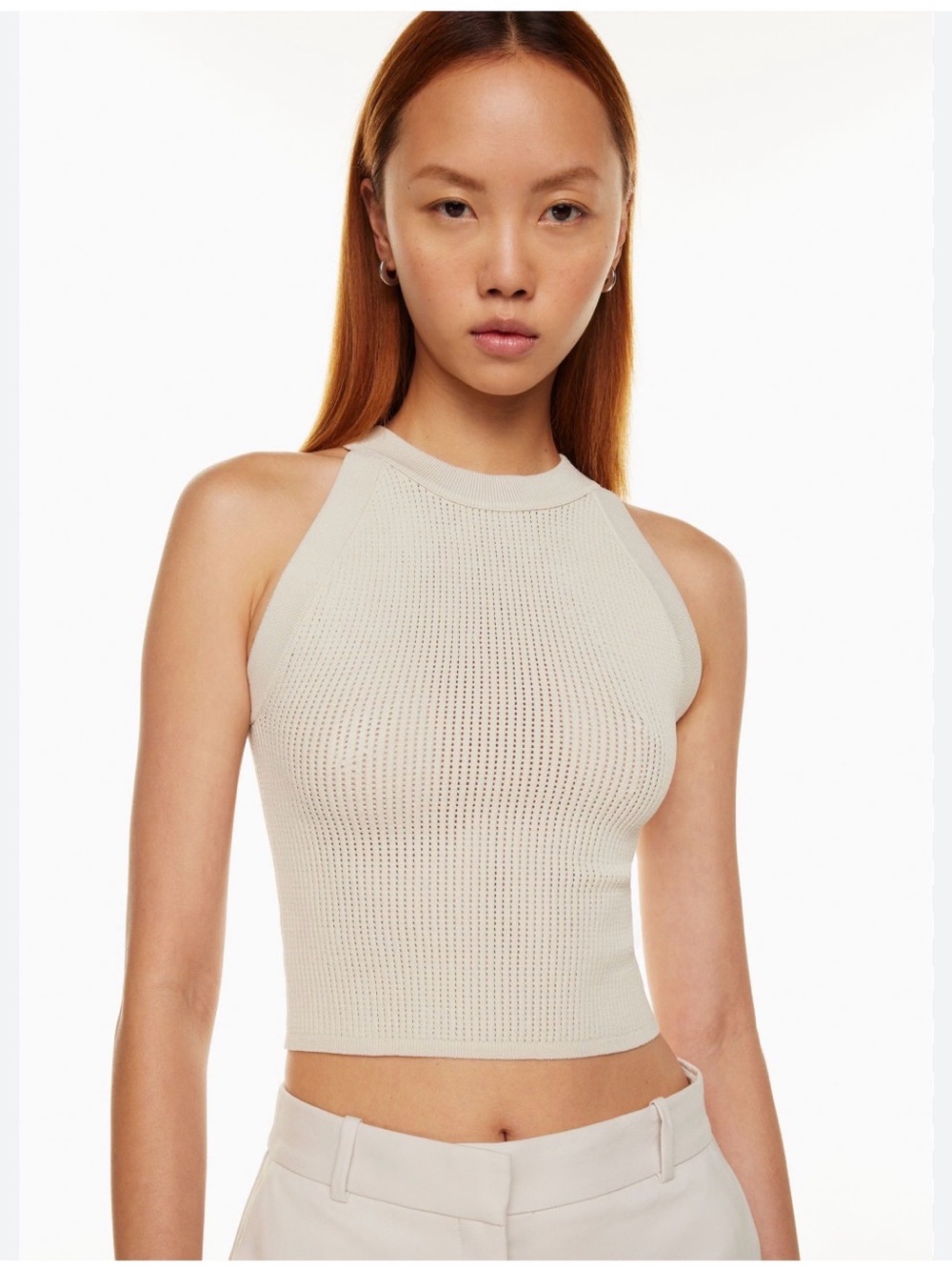 Babaton New Sculpt Knit Halter Crop Top - Cream